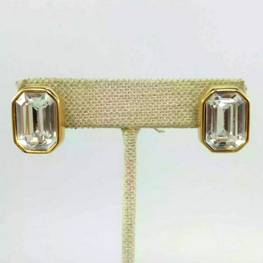 GENUINE SIGNED SWAROVSKY 🦢 PIERCED EARRINGS gold ✨️ - Picture 3 of 9
